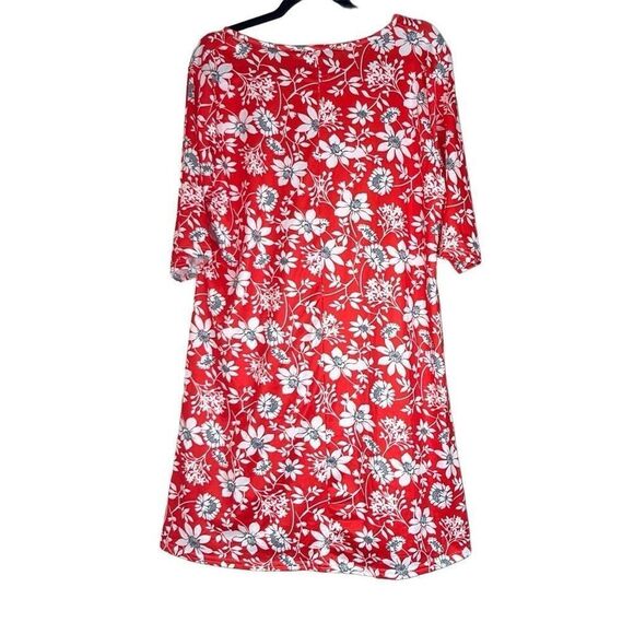 Coeur de Vague 2XL Red White Floral Shift Swing Dress Pockets Stretch NWT - Picture 2 of 10